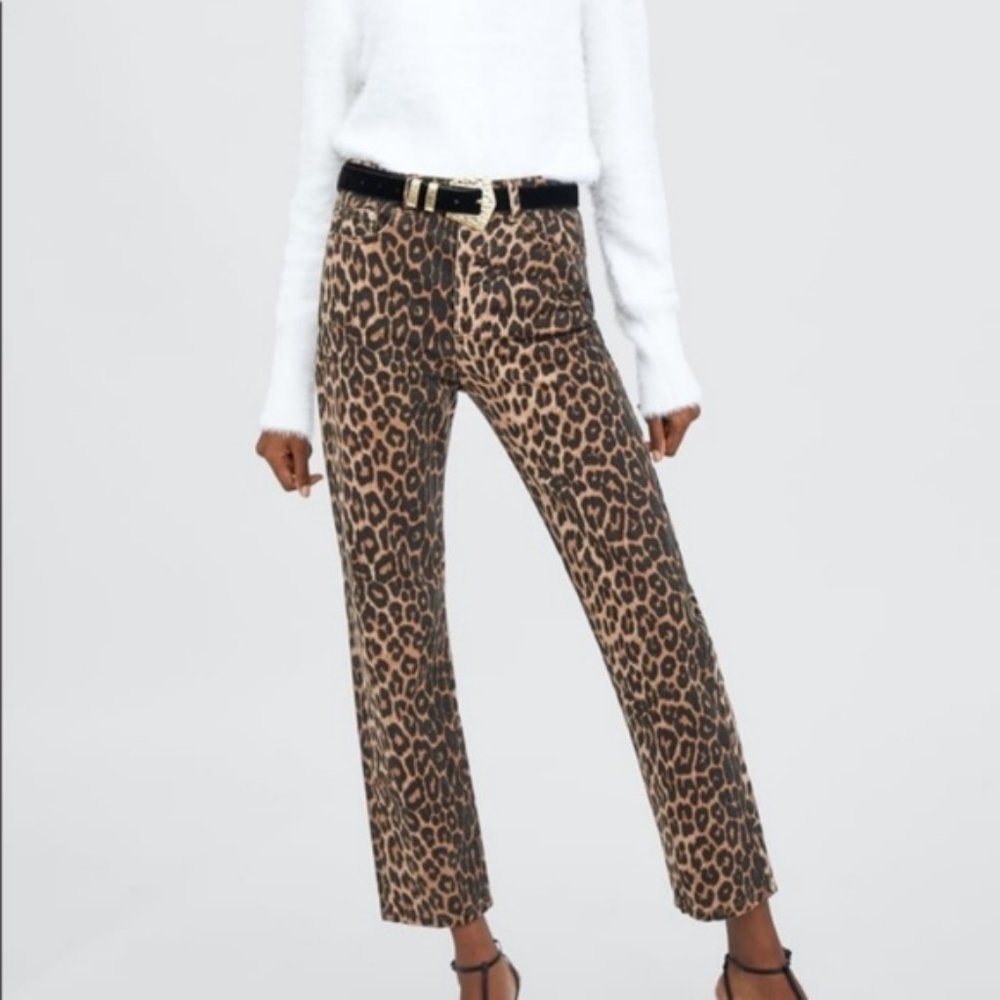 ZARA TRF Leopard High Waist Mom Jeans